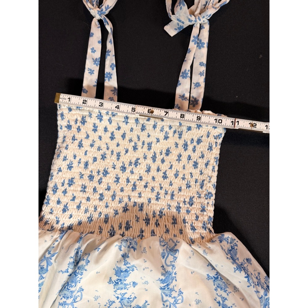 Crystal Doll Blue White Floral Smocked Tiered Midi Dress Sm Cottage Prairie Boho - Picture 9 of 14